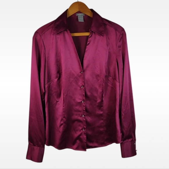 Ann Taylor Elegant Satin Button-Up Blouse - Fushia Pink - Picture 1 of 11